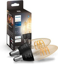 Philips Hue White Ambiance E14 Filament Candle LED Smart Bulb, 2 Pack