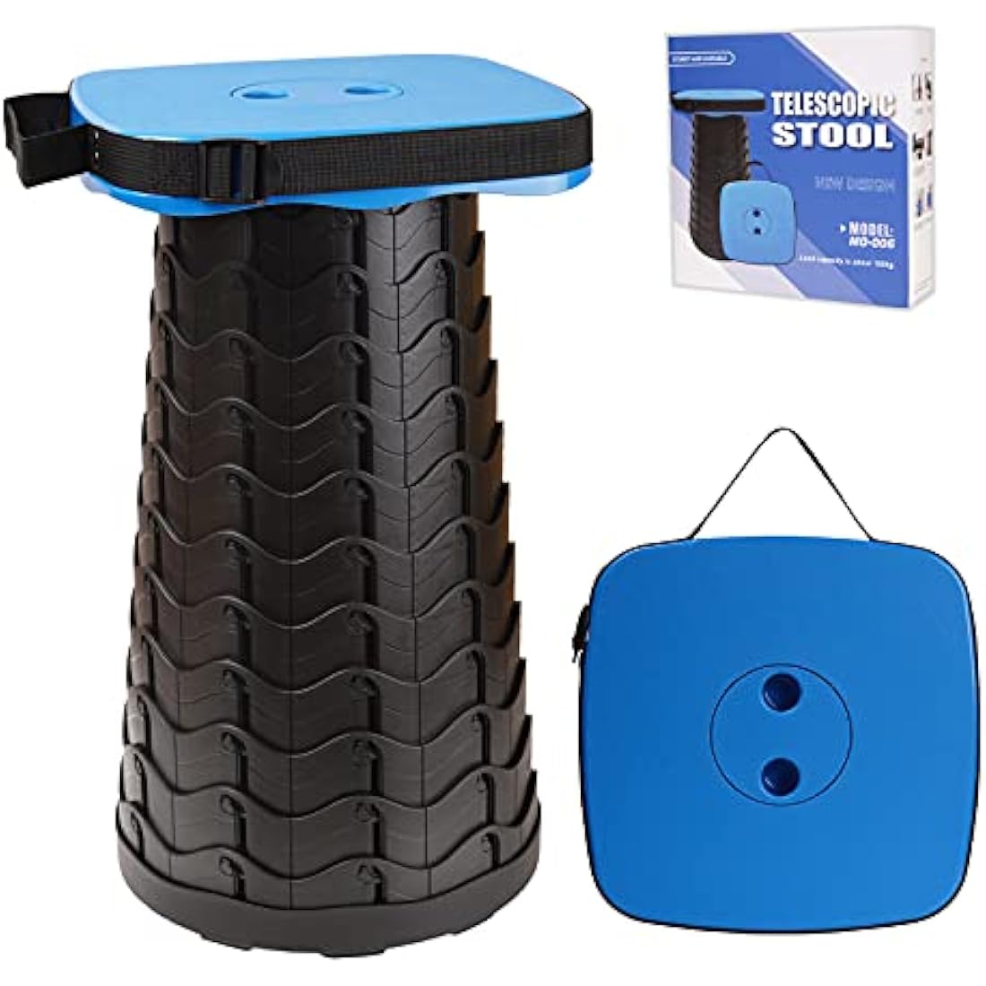 FIEMACH Portable Telescopic Stool - Upgraded Square Folding Seat, Blue