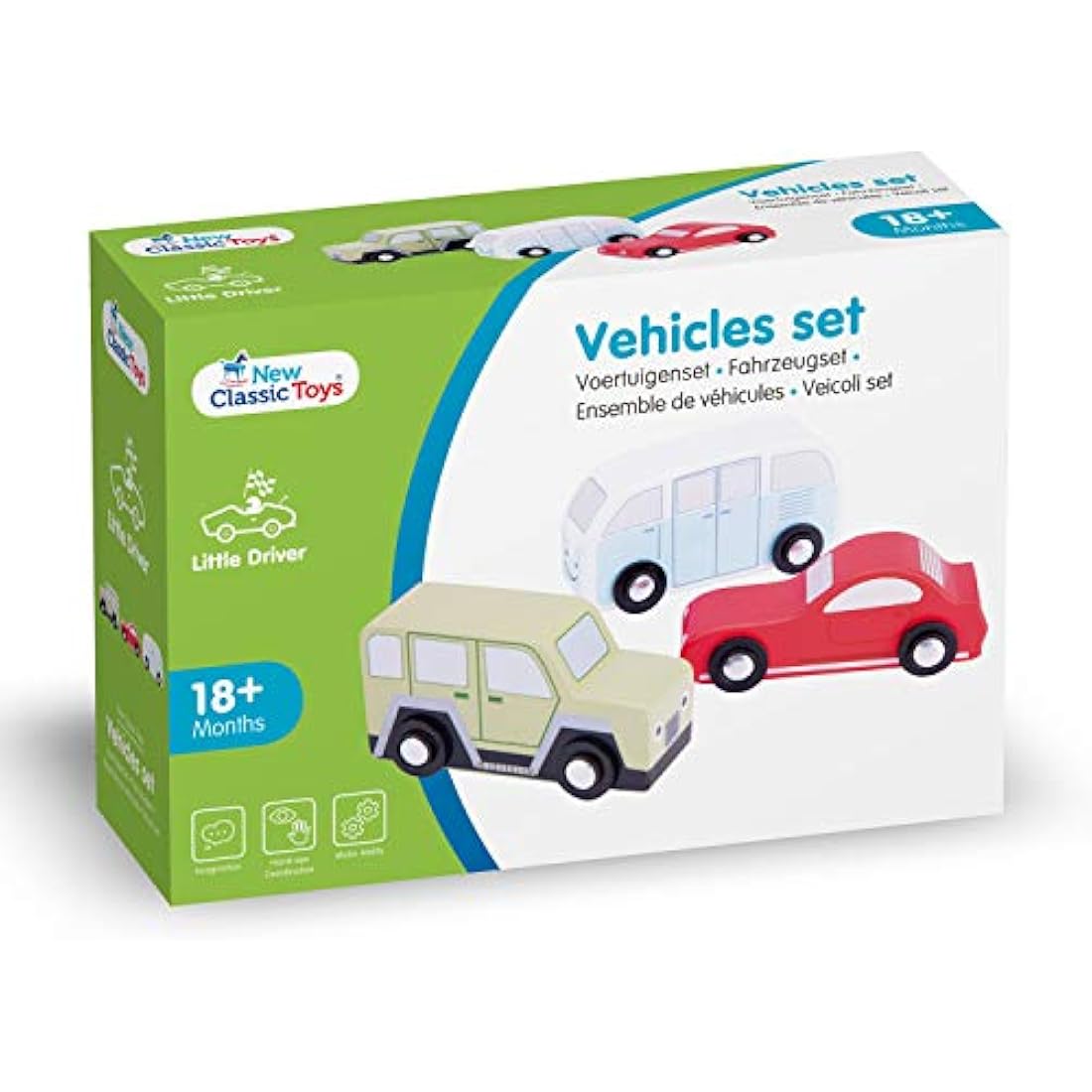 New Classic Toys Wooden Cars Set – 3 Piece Montessori Toy Vehicles
