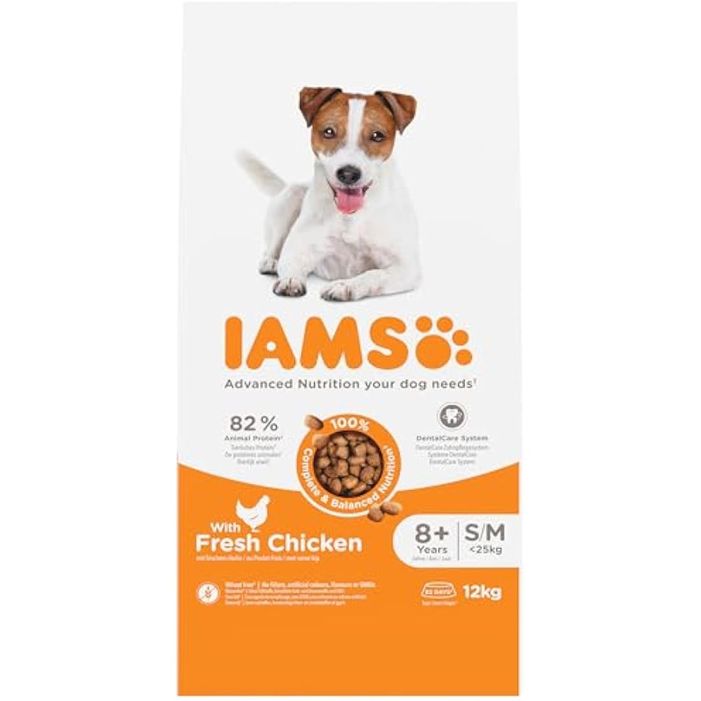 IAMS Senior Dog Food - Chicken Dry Kibble for Small & Medium Dogs 12kg