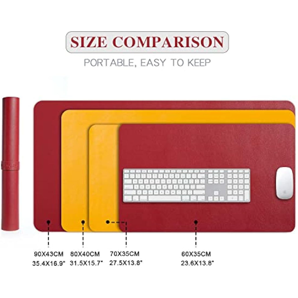 DOBAOJIA Dual-Side PU Leather Desk Pad - Large Waterproof Mouse Mat, Red/Yellow