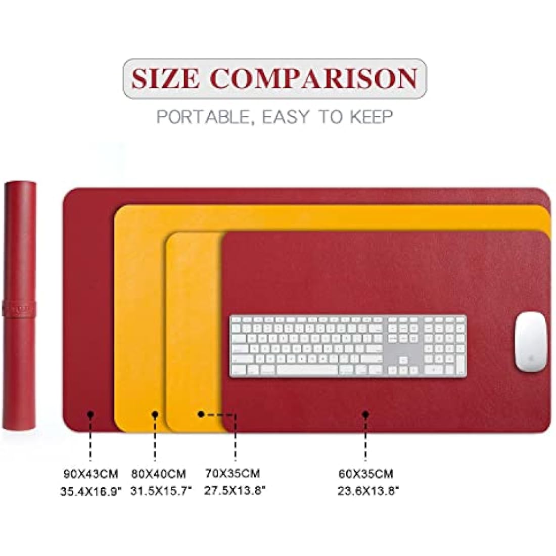 DOBAOJIA Dual-Side PU Leather Desk Pad - Waterproof Mouse Mat, Red/Yellow