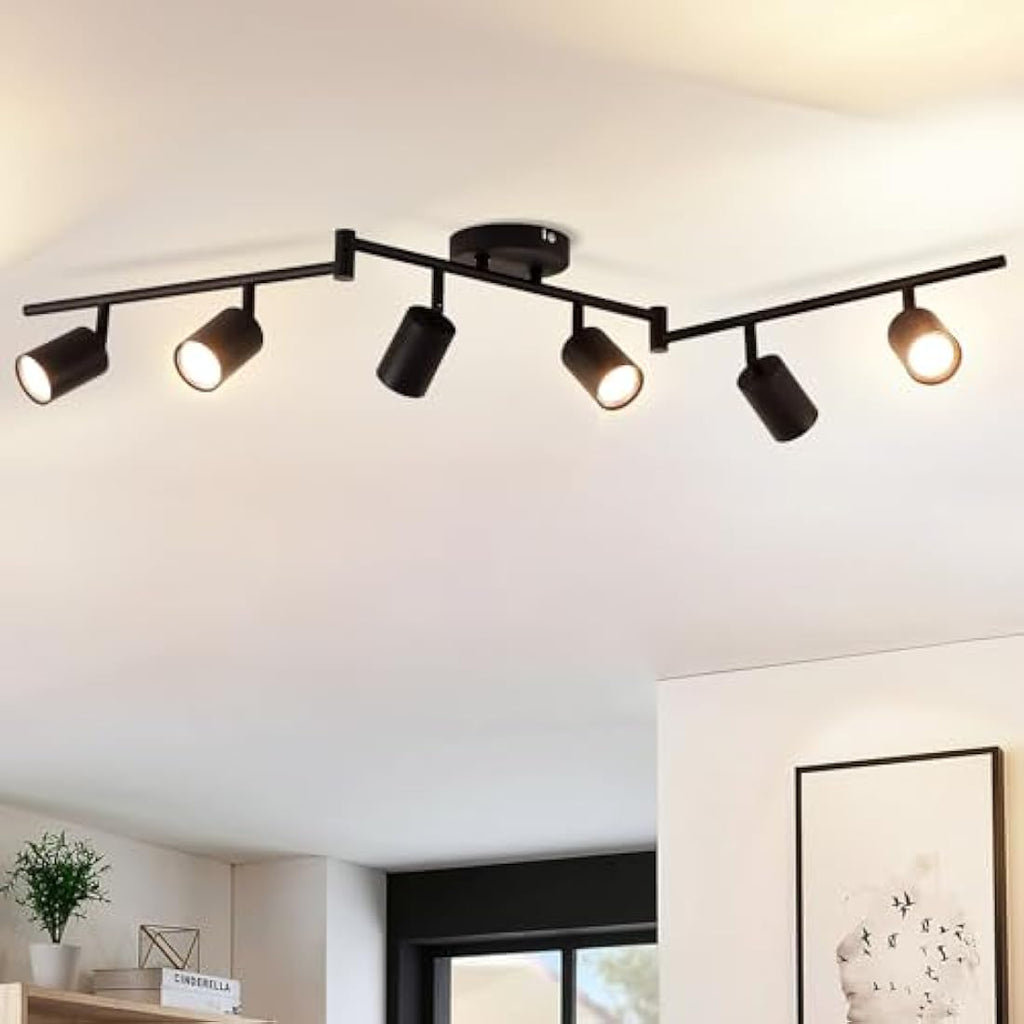 ANWIO 6-Way Black GU10 Ceiling Spotlight Bar | Adjustable Industrial Metal