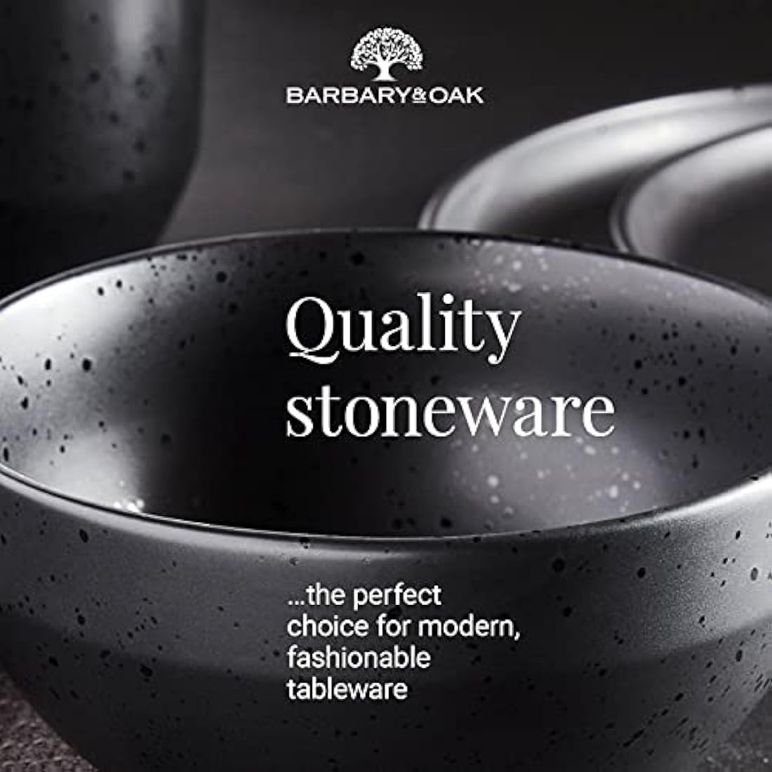 Barbary & Oak Luna 16 Piece Stoneware Dinnerware Set | Matte Black