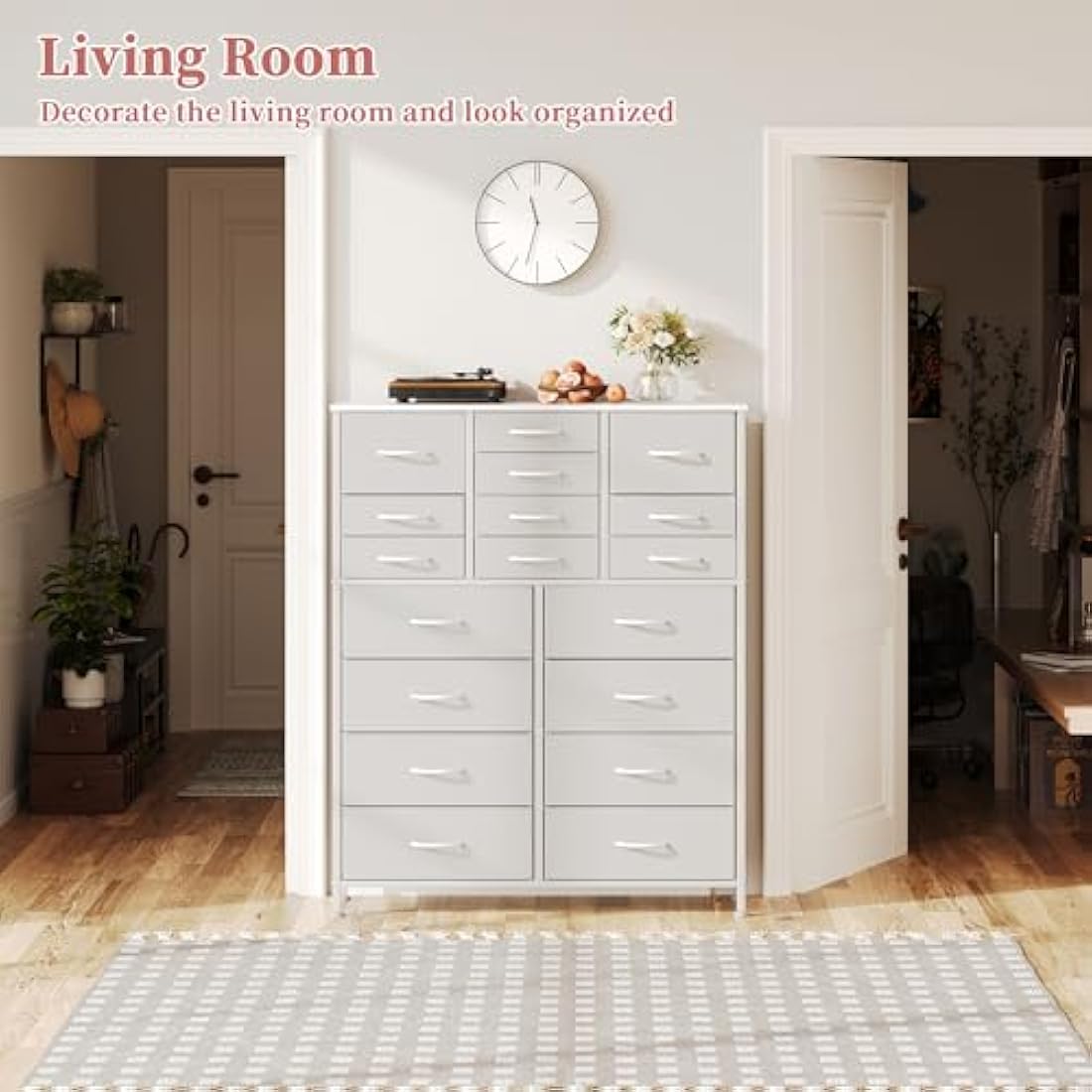 18-Drawer Tall Dresser – White Metal & Wood Storage Chest