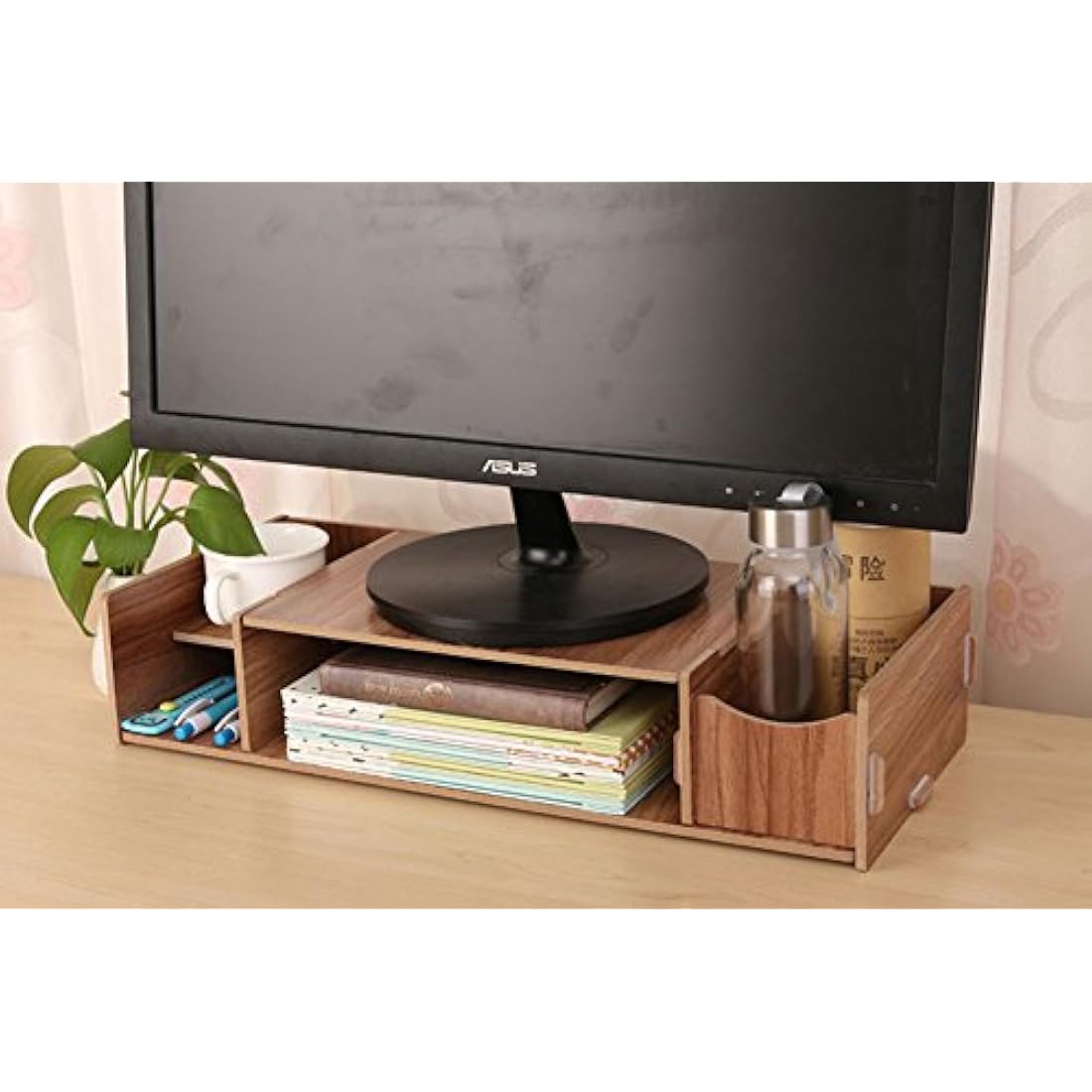 Wooden Monitor Riser – Ergonomic Desk Organizer with Storage