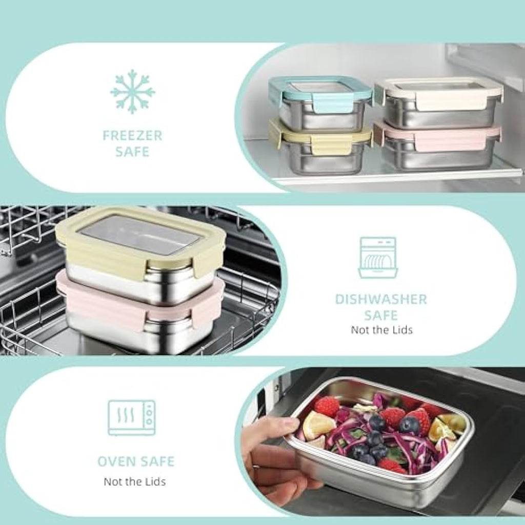 Misichao Stainless Steel Food Storage Containers - 4 Pack Leakproof Bento Box
