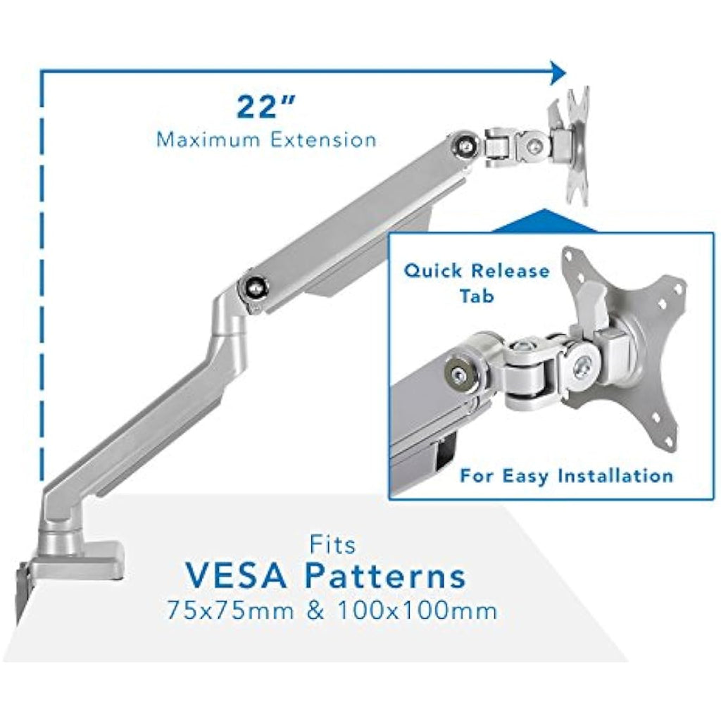 Mount-It! Single Monitor Arm – Mechanical Spring Desk Mount for 32" Screens