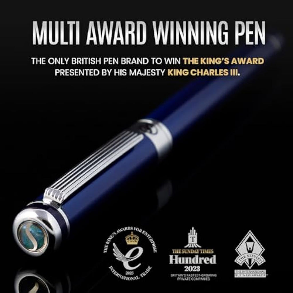 Scriveiner Blue Lacquer Fountain Pen – Fine Schmidt Nib, Chrome Finish