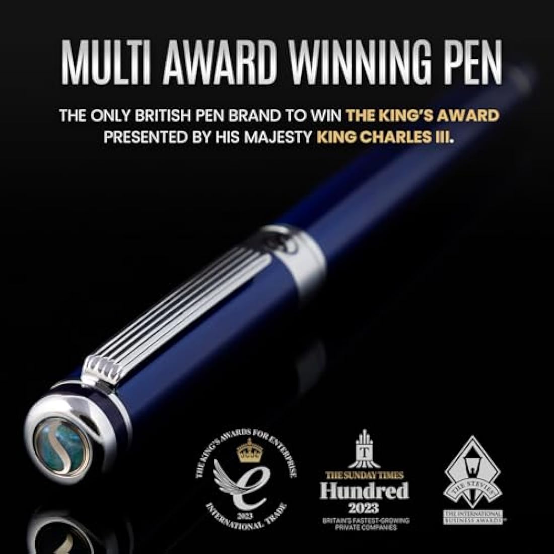 Scriveiner Blue Lacquer Fountain Pen – Fine Schmidt Nib, Chrome Finish