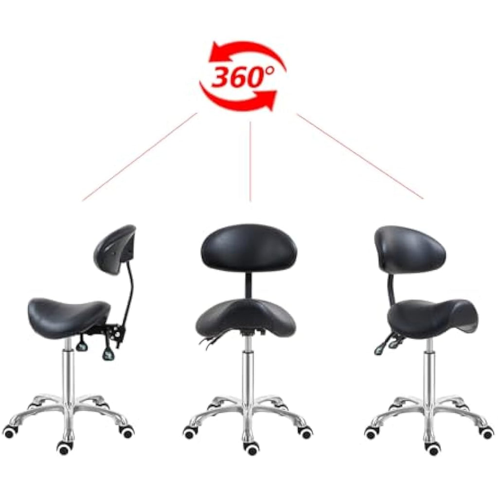 Antlu Ergonomic Saddle Stool with Adjustable Backrest | Black Salon Chair