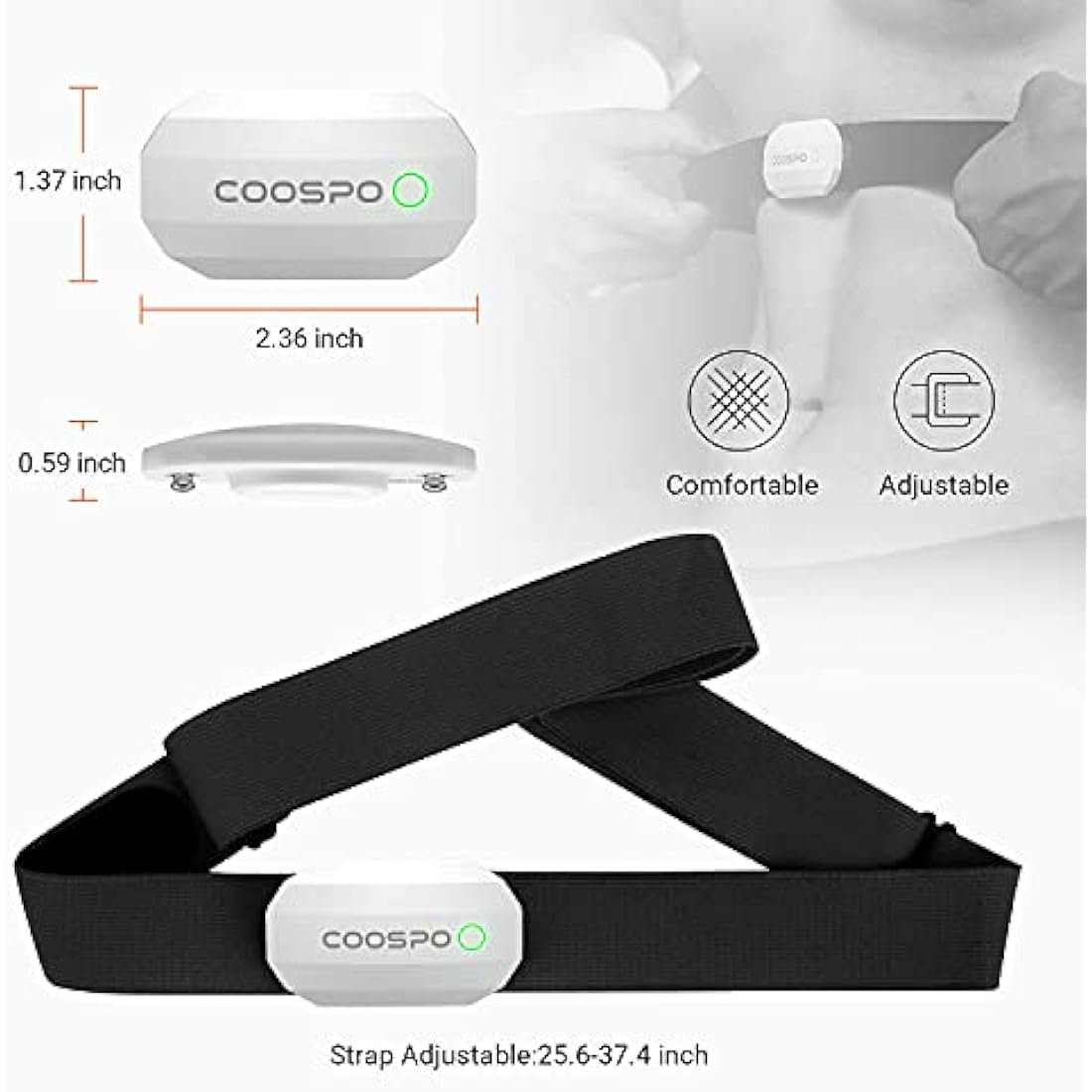 Coospo Heart Rate Monitor Chest Strap – Bluetooth ANT+ IP67 Waterproof