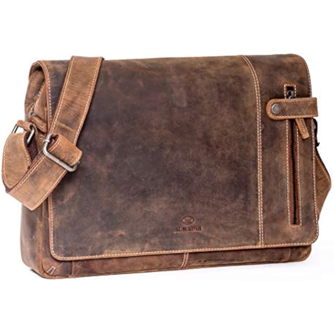 ALMADIH Dylan Leather Messenger Bag – 15" Laptop Shoulder Bag in Brown