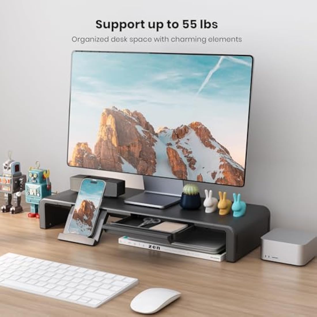 Klearlook Foldable Monitor Stand – Adjustable Riser with Drawer | Black