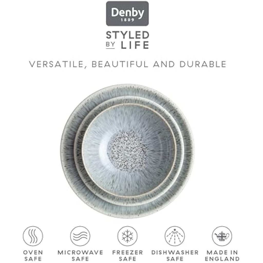 Denby Halo Speckle 12-Piece Stoneware Dinner Set – Grey Ceramic Tableware