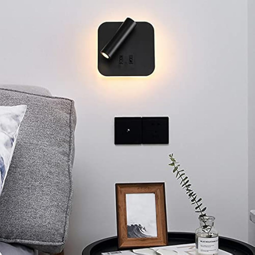 uksunvi LED Bedside Reading Wall Lamp | 12W Adjustable Spotlight - Black