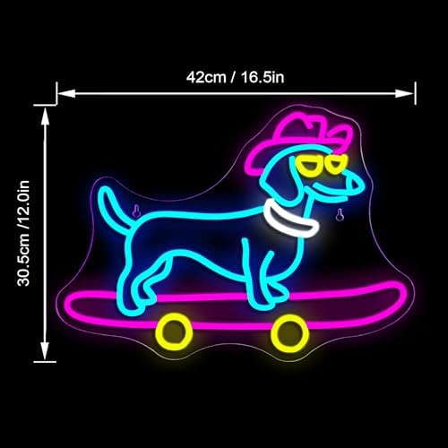 Looklight Dachshund Skateboard Neon Sign – Dimmable LED Dog Wall Decor