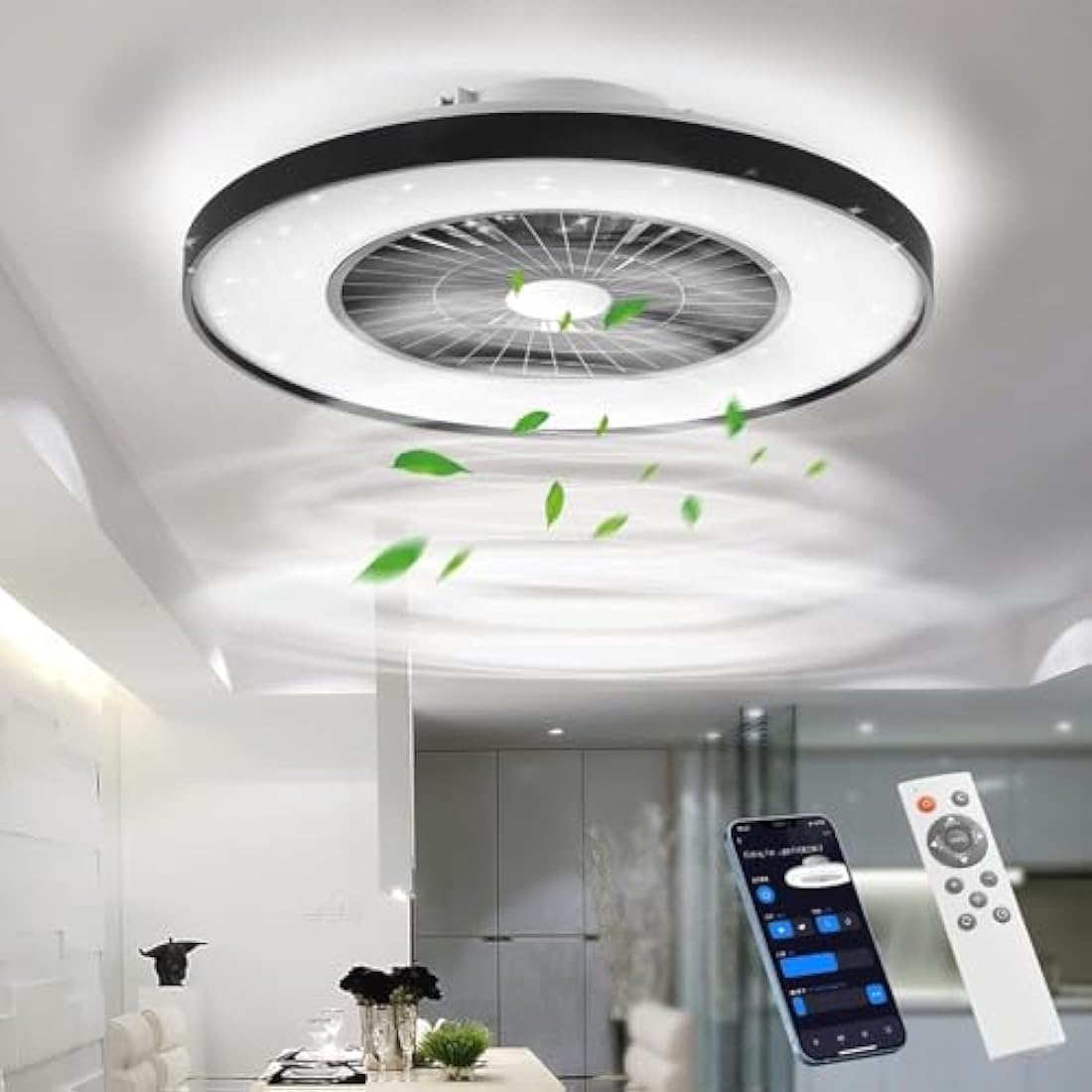 BKZO Smart LED Ceiling Fan with Light | App & Voice Control, Black