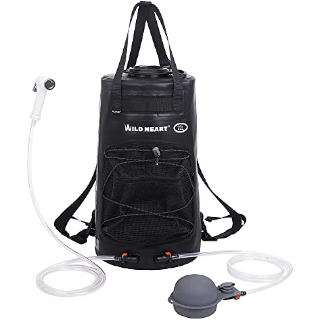 WILD HEART Portable Camping Shower Bag | 22L Solar Shower with Foot Pump