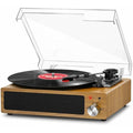 FYDEE Vinyl Record Player – 3-Speed Bluetooth Turntable, Natural Wood