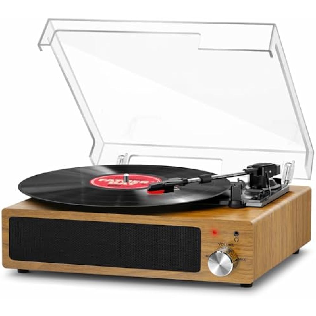 FYDEE Vinyl Record Player – 3-Speed Bluetooth Turntable, Natural Wood