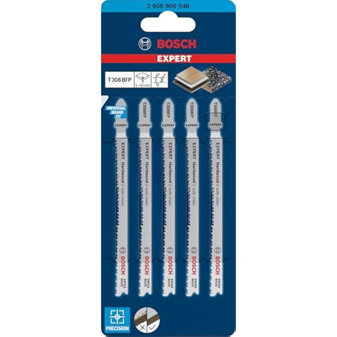 Bosch EXPERT T308BFP Jigsaw Blade for Hardwood – 117mm (5 Pack)