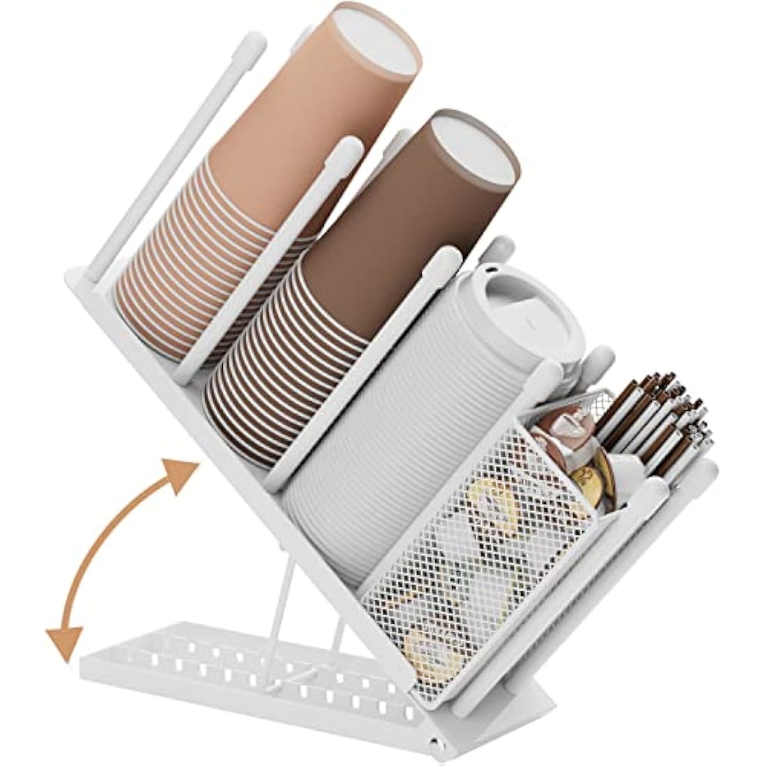 Ovicar Adjustable 4 Compartment Metal Cup and Lid Holder with Mesh Basket