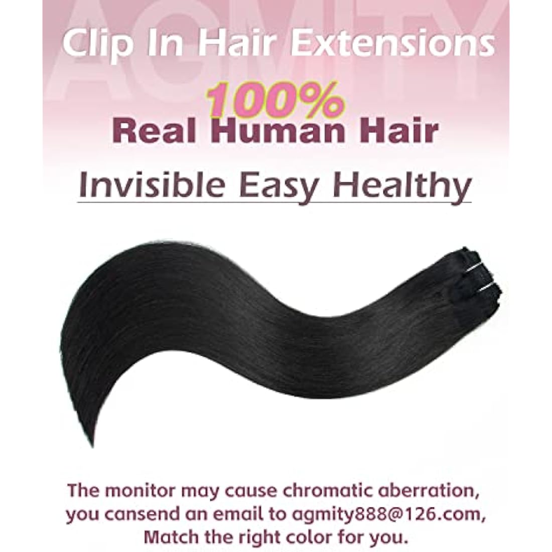AGMITY Jet Black 16 Inch Remy Human Hair Clip In Extensions - 7Pcs
