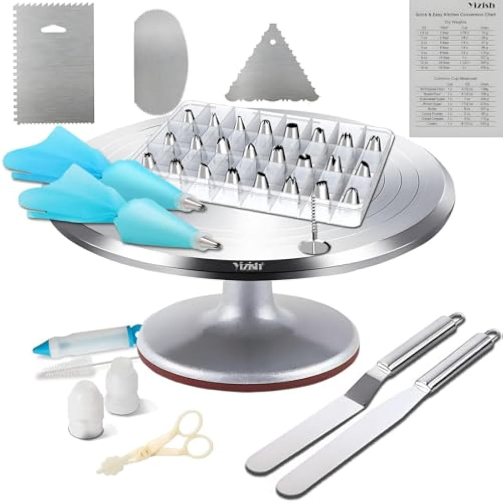 Jolof Store Aluminum Alloy Cake Turntable & 39pc Decorating Kit