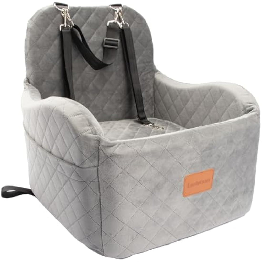 Lealchum Dog Booster Car Seat – Washable Memory Foam Pet Bed, Grey