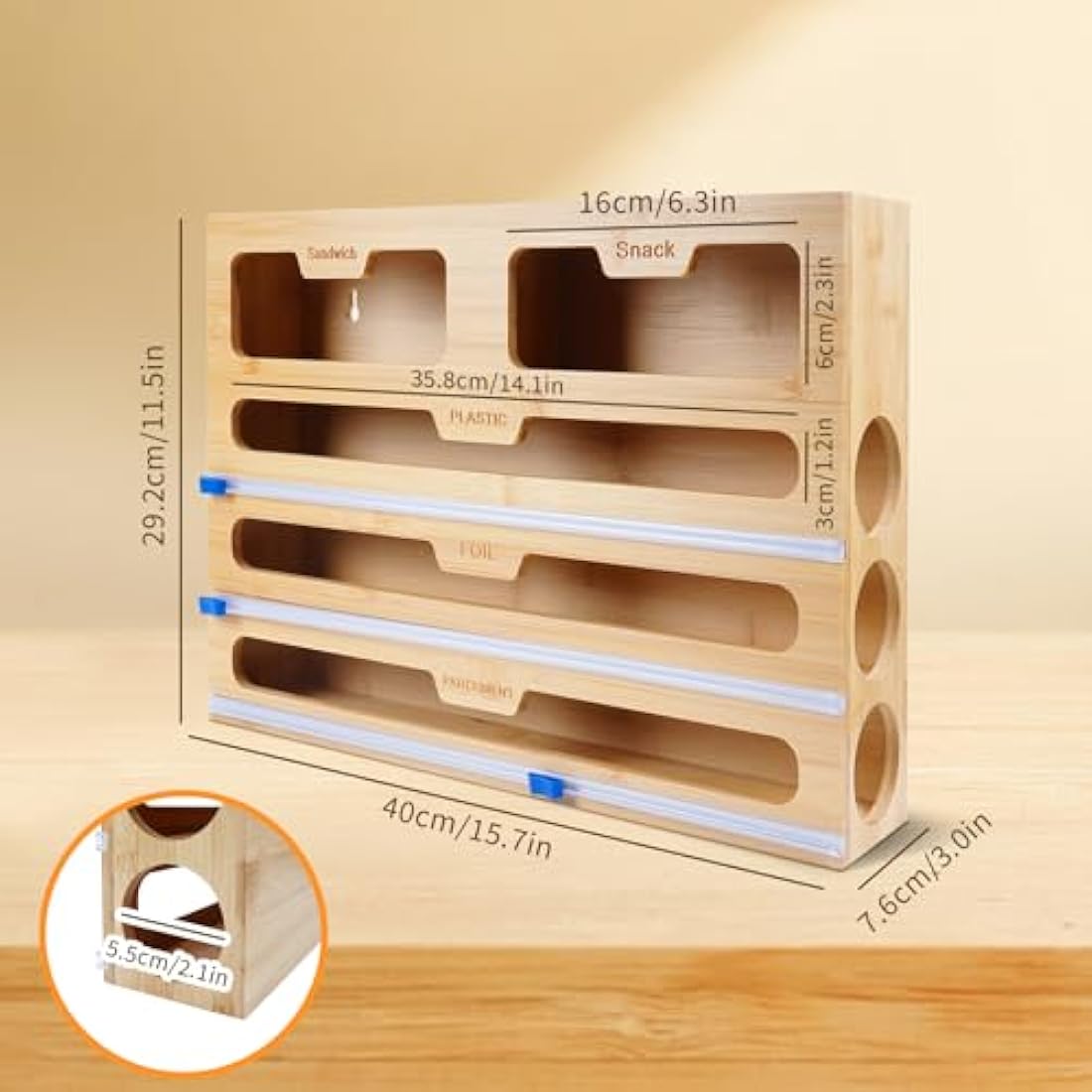 Jolof Store 5-in-1 Bamboo Foil Dispenser with Cutter | Kitchen Organizer