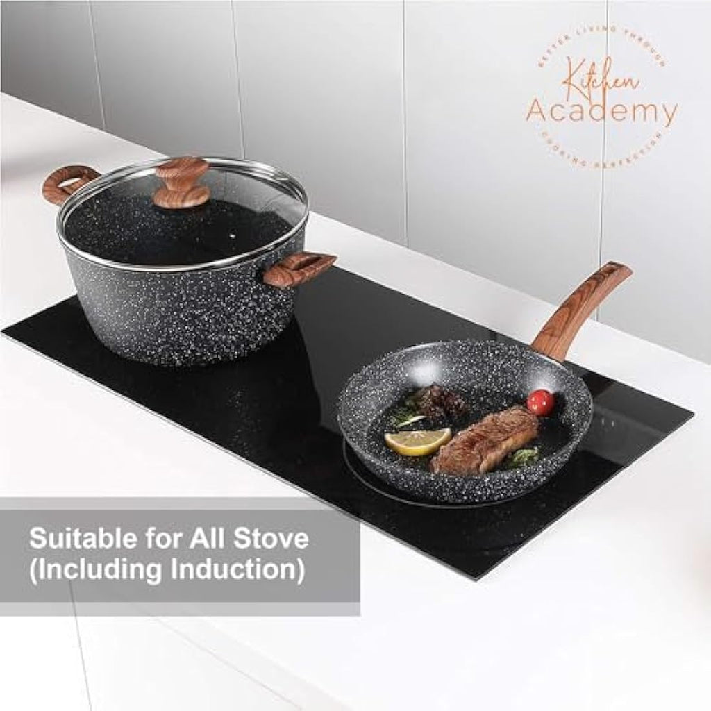 Kitchen Academy 12-Piece Nonstick Granite Cookware Set – Induction Pans