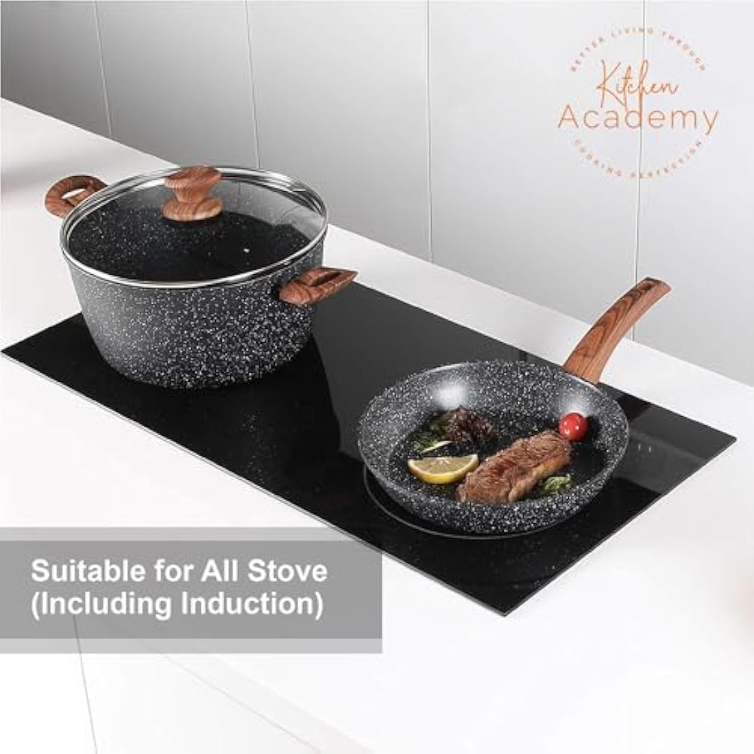 Kitchen Academy 12-Piece Nonstick Granite Cookware Set – Induction Pans