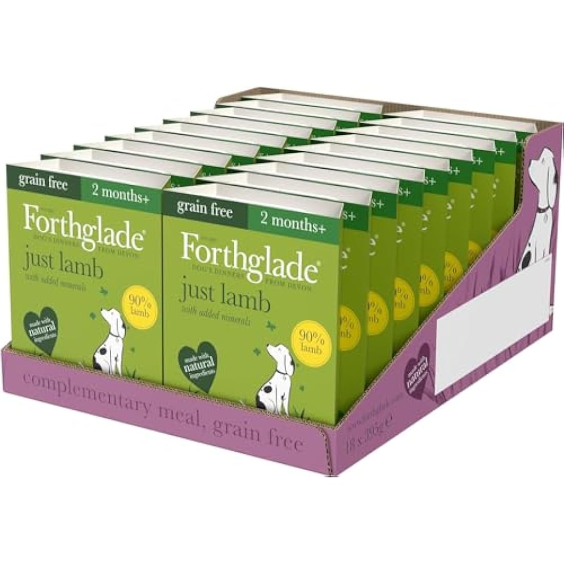 Forthglade Grain Free Lamb Wet Dog Food – 90% Meat (18 x 395g Trays)