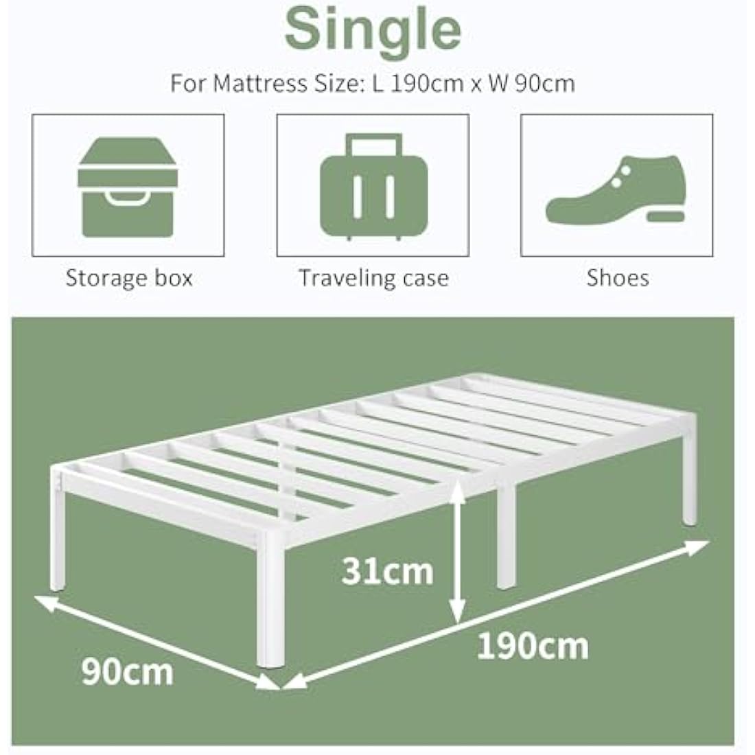 Lutown Single Metal Bed Frame – Heavy Duty 3ft Bed with Steel Slats
