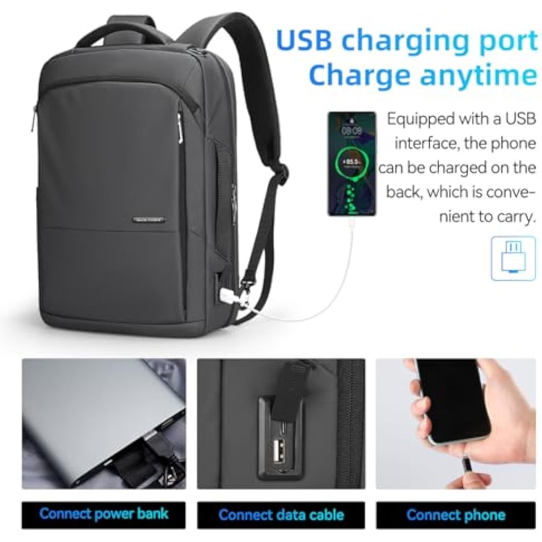 Mark Ryden 3-in-1 Convertible Laptop Backpack | 15.6 Inch USB Bag - Grey