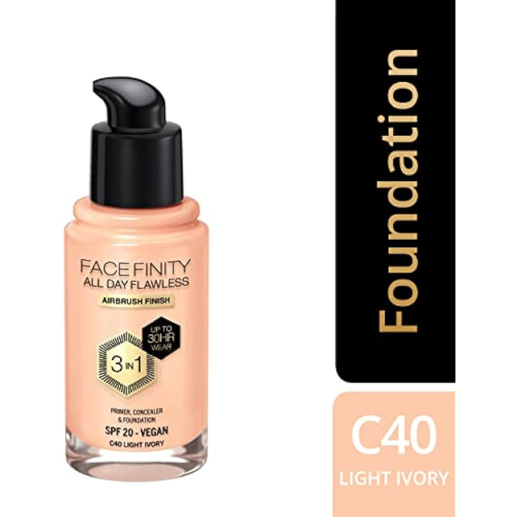Max Factor Facefinity 3-in-1 Foundation - 40 Light Ivory SPF 20 (30ml)