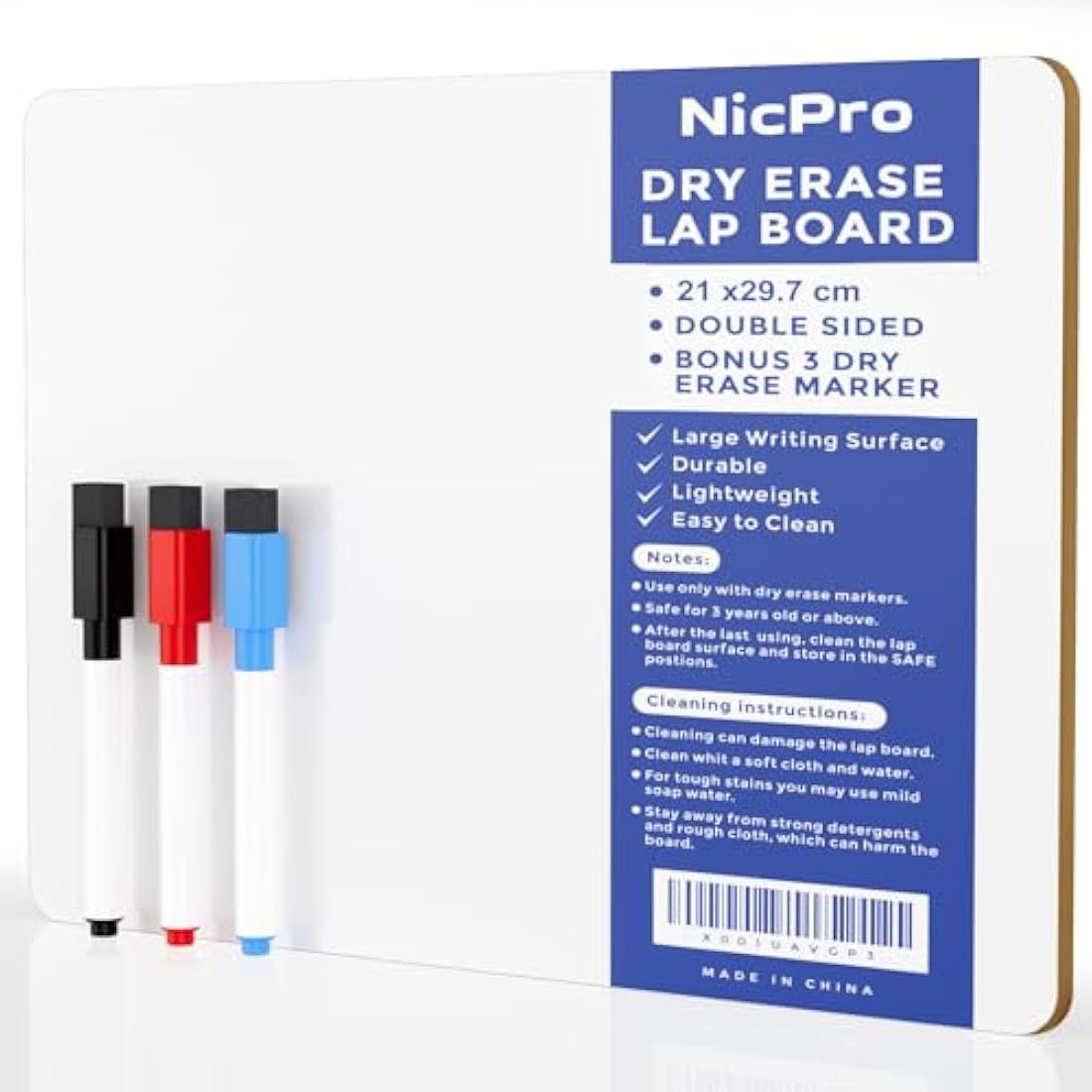 Nicpro Double Sided Dry Erase Whiteboard A4 – Portable Lapboard with 3 Pens
