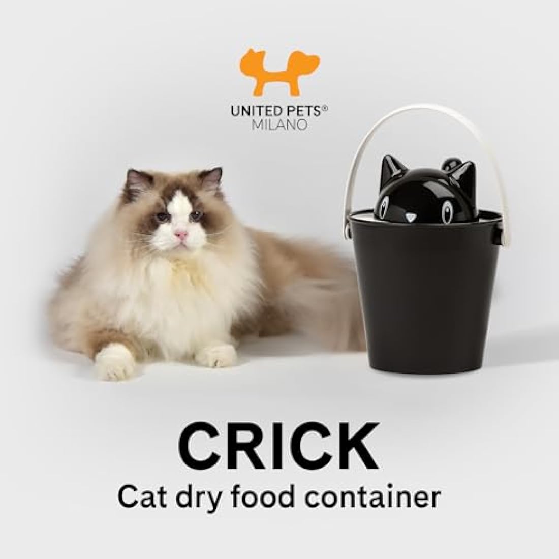 United Pets Crick Cat Food Container - 2kg Black Polypropylene Storage