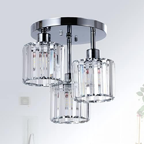 Rayofly Modern Crystal Chandelier – 3-Light Chrome Semi Flush Ceiling Light