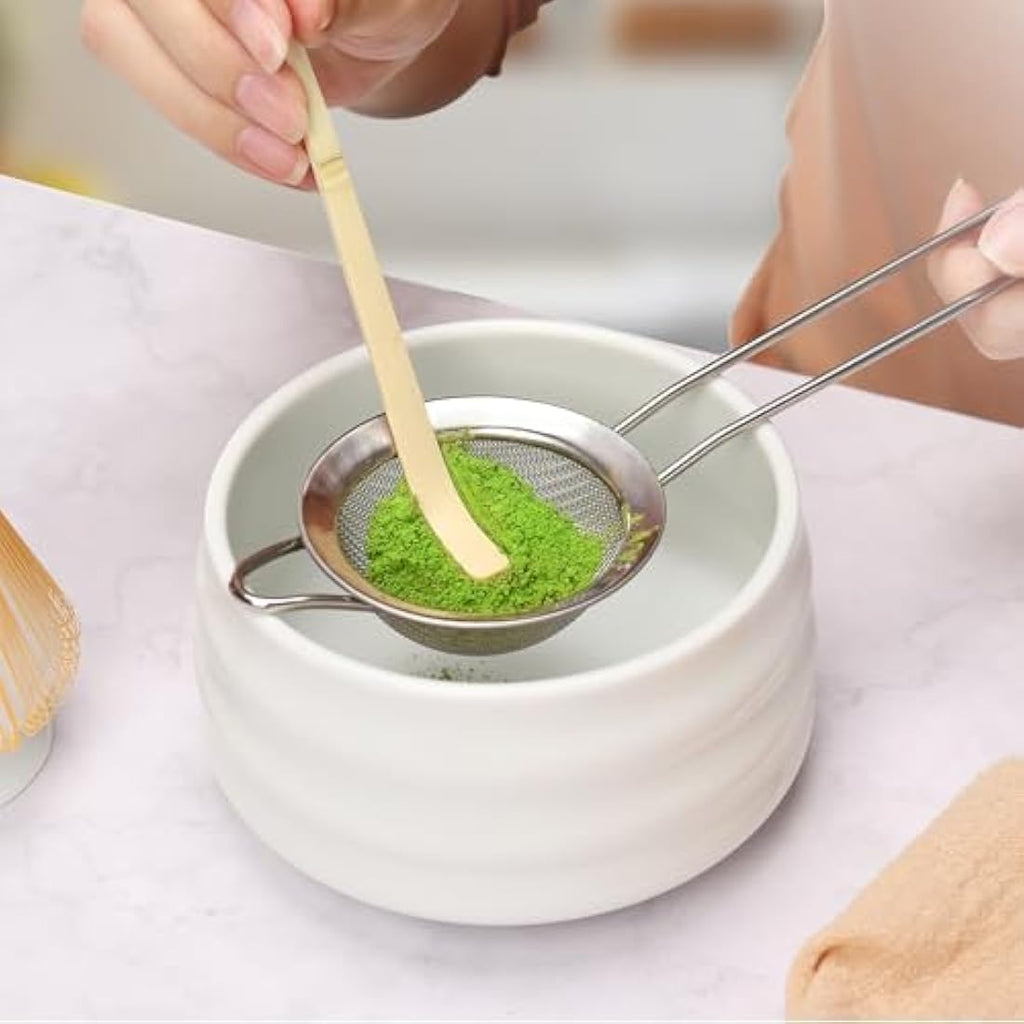 Geebuzz 6-Piece Matcha Whisk Set with Ceramic Bowl and Bamboo Whisk - White