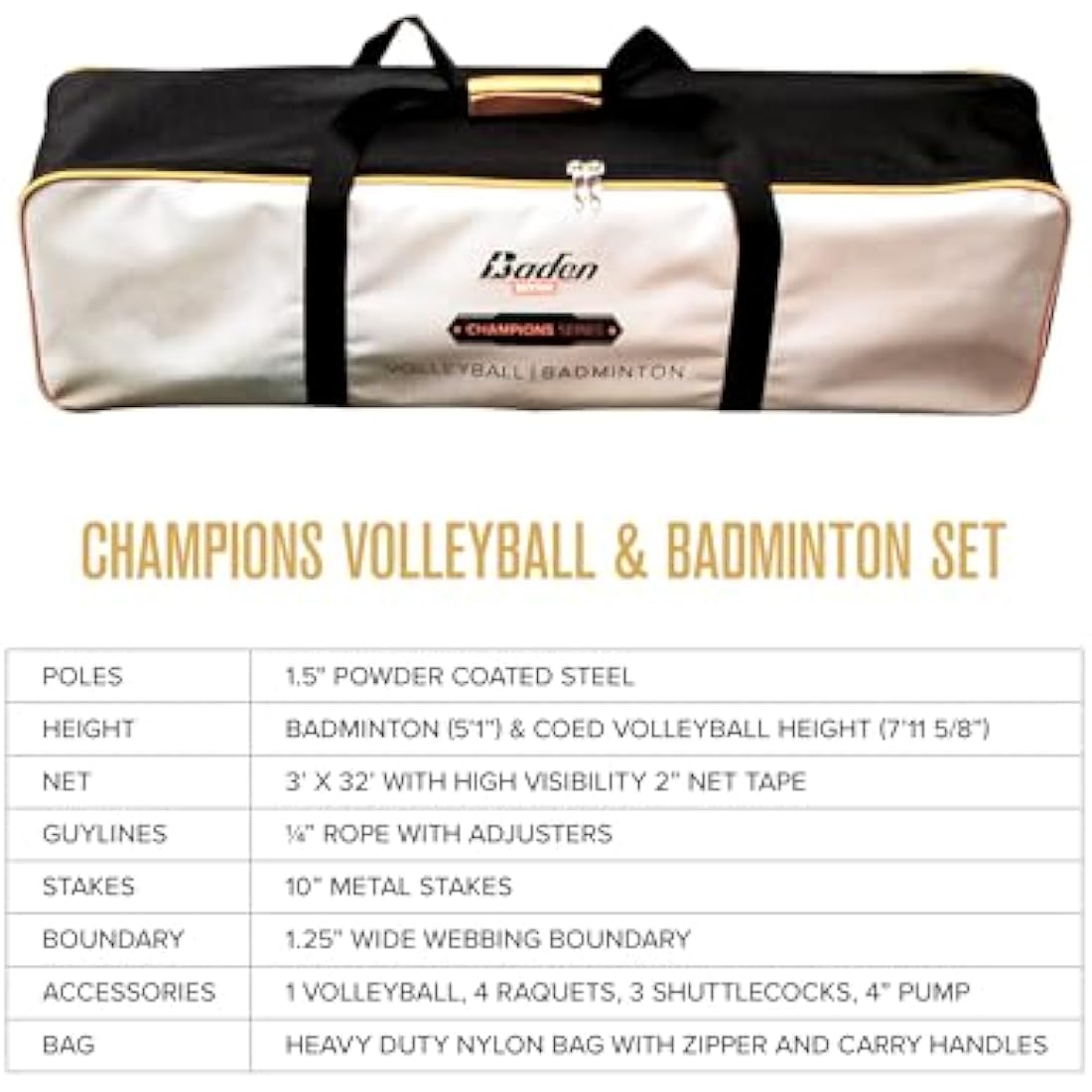Baden Champions Volleyball & Badminton Set | Portable Outdoor Game Kit