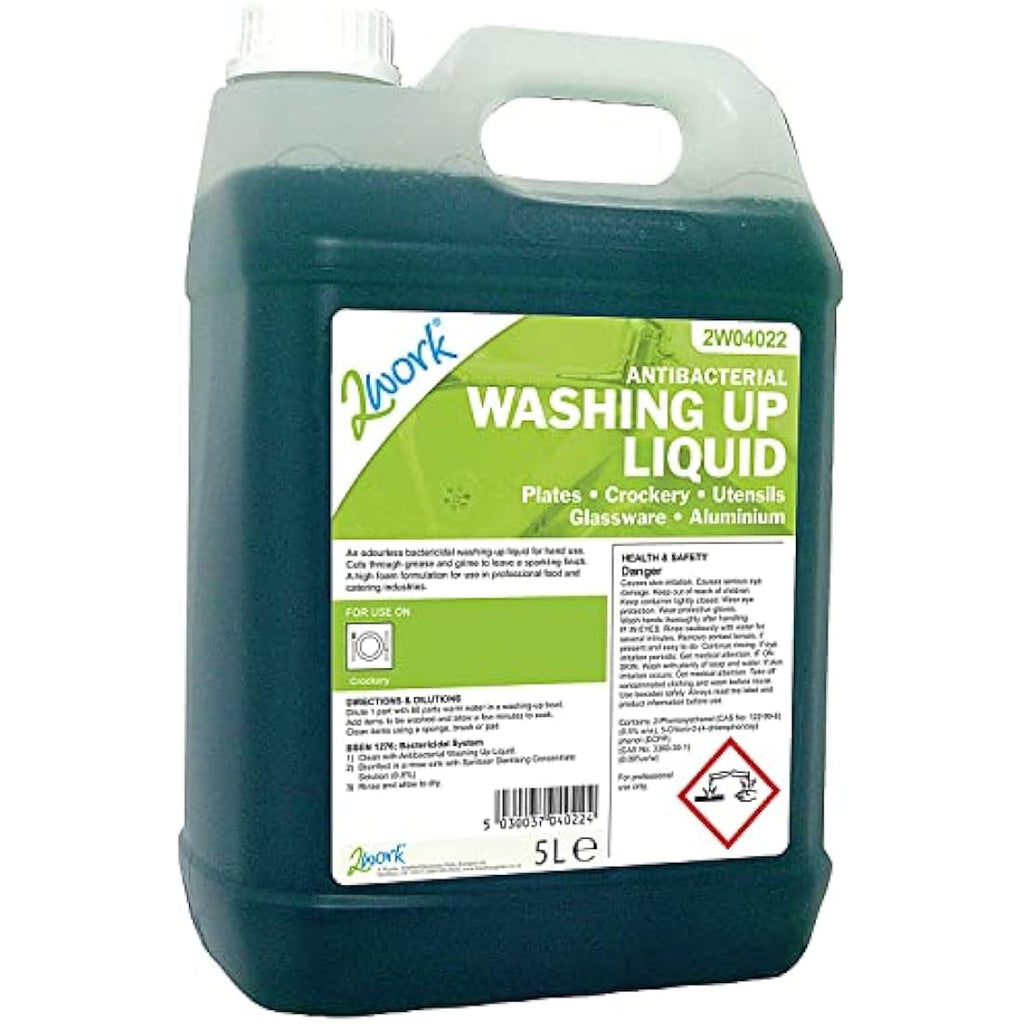 2Work Antibacterial Washing Up Liquid – 5 Litre Professional Detergent
