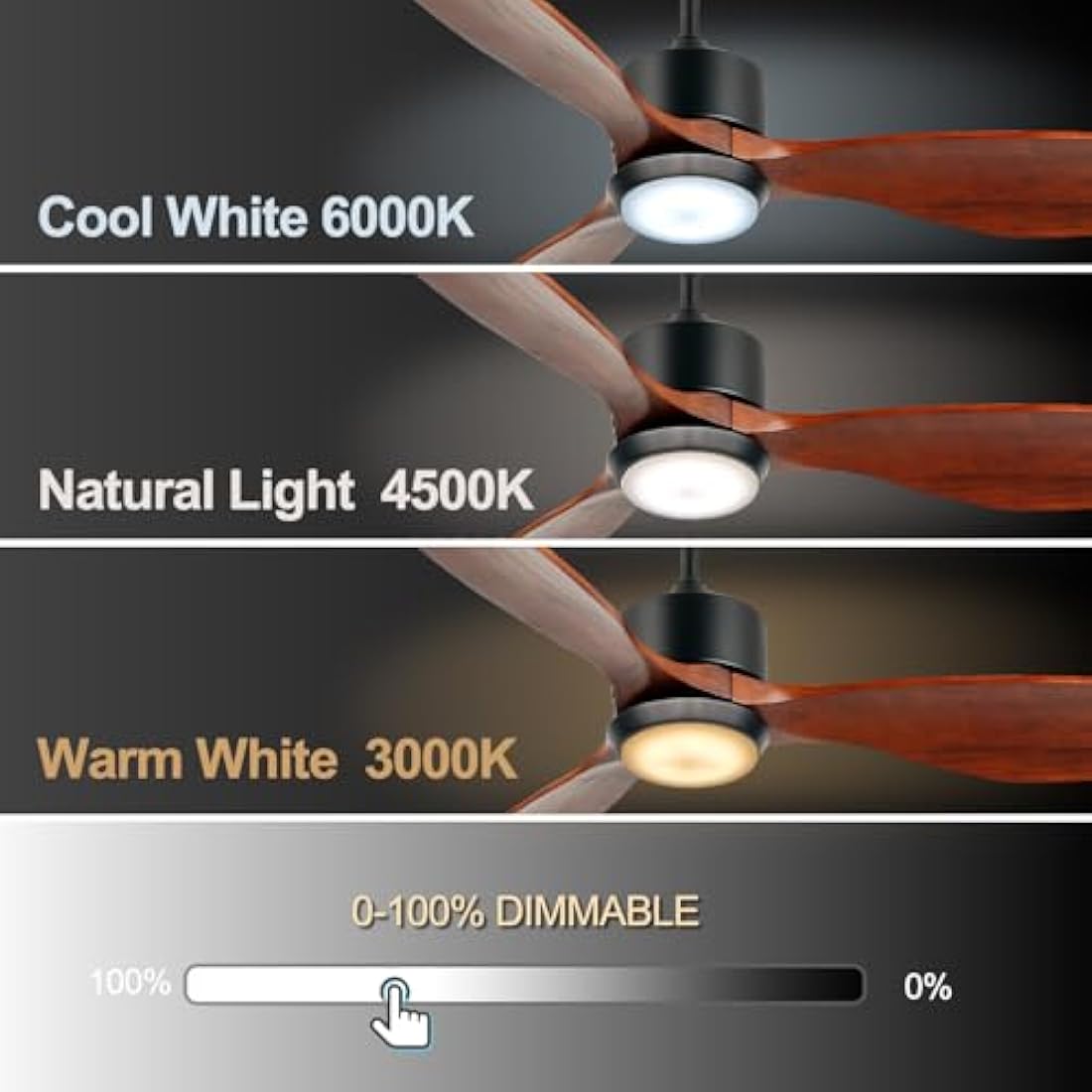 Ovlaim 132cm Wood Ceiling Fan with Dimmable LED Light & Remote Control