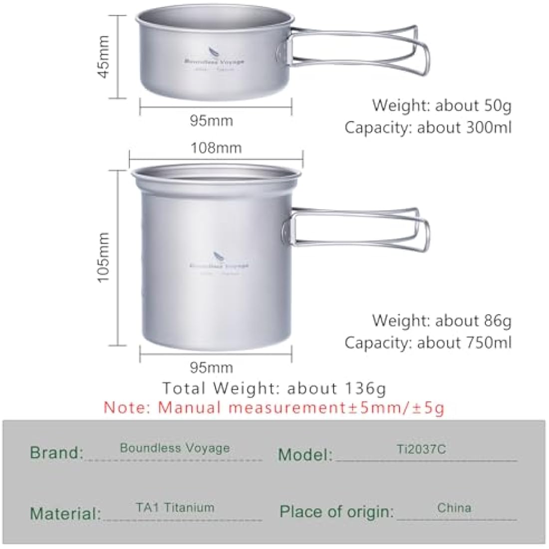 iBasingo Titanium Camping Cookware Set – Lightweight Backpacking Mess Kit