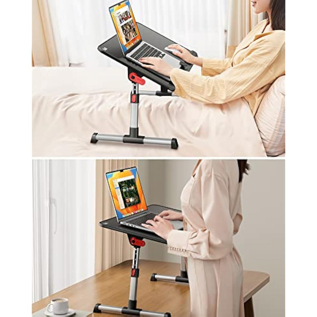 SAIJI Foldable Laptop Desk – Adjustable Height Ergonomic Bed Table, Black