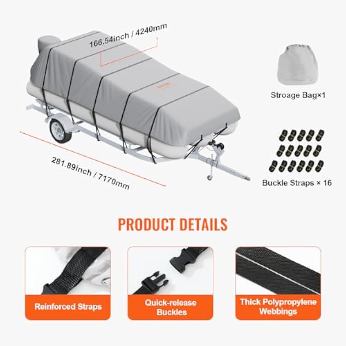 VEVOR Pontoon Boat Cover | 19'-20' Waterproof 800D Marine Grade Oxford