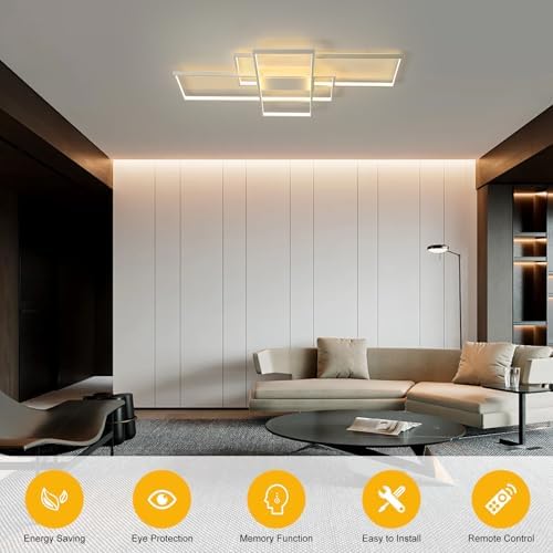 JIINOO Modern LED Chandelier – 50W Dimmable 3-Layer Square Ceiling Light
