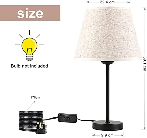 UOMIO Bedside Table Lamps Set of 2 – Linen Fabric & Metal Nightstand Lamps