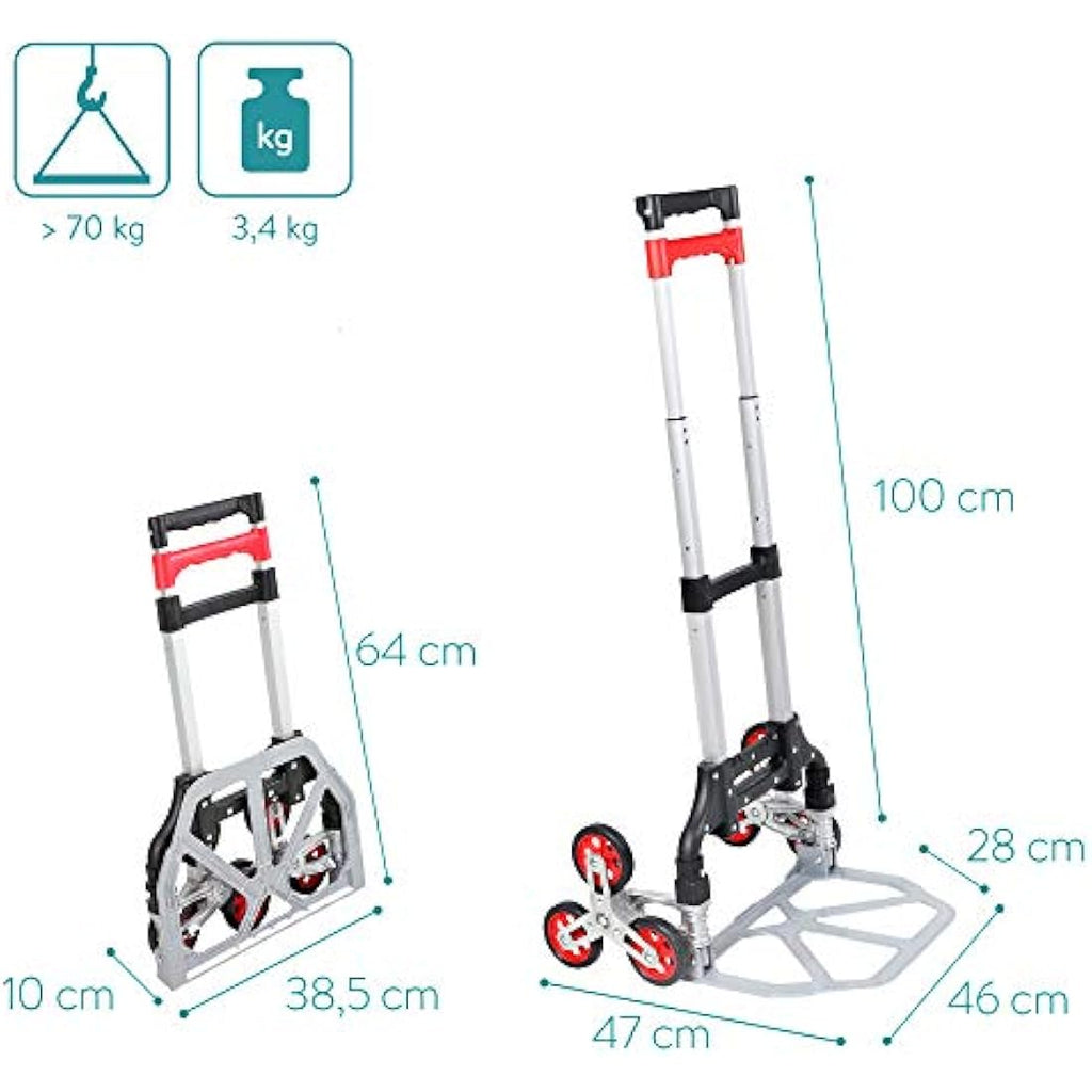 Navaris Stair Climbing Hand Trolley – Folding Aluminium Dolly Cart